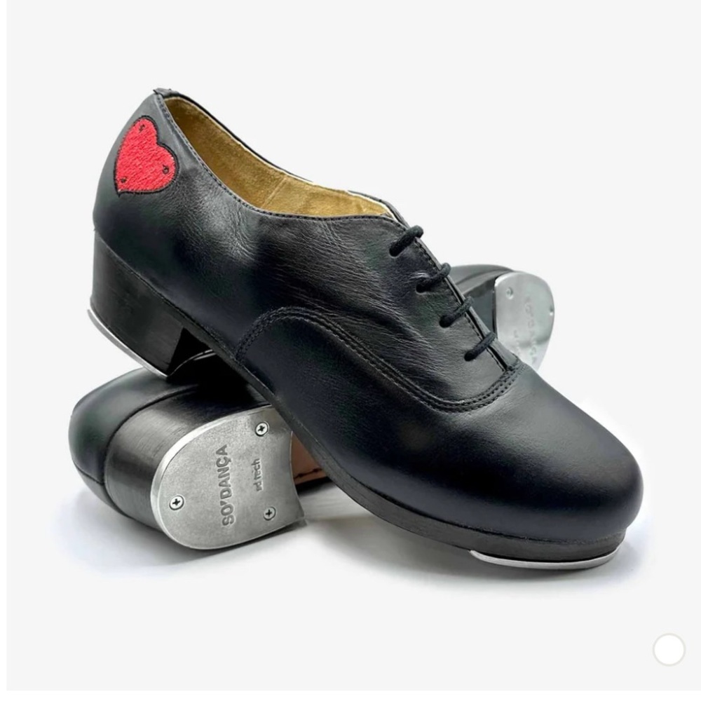 So Danca Tammy/Tamlin Black Tap Shoes with Red Hearts 5.5